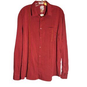 Coofandy Mens Red Button-Up Shirt Size XL 49% Rayon 34% Polyester Long Sleeve